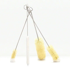 Bottle brush set with 4 stainless steel brushes in different sizes for cleaning various bottle diameters.