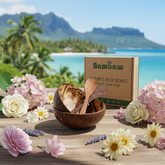 Polished handmade coconut bowl made from natural coconut shell, conditioned with coconut oil for durability and waterproofness