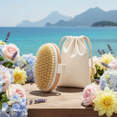 Dry brush lymphatic drainage body brush with natural bristles and wooden handle for exfoliation and cellulite massage