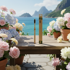 Eco-friendly bamboo toothbrush with ergonomic handle and soft, medium, or hard bristles