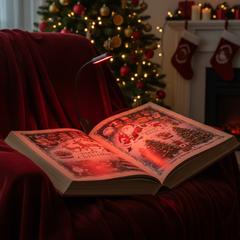 Sarkanās un dzintara gaismas grāmatu lasīšanas lampa